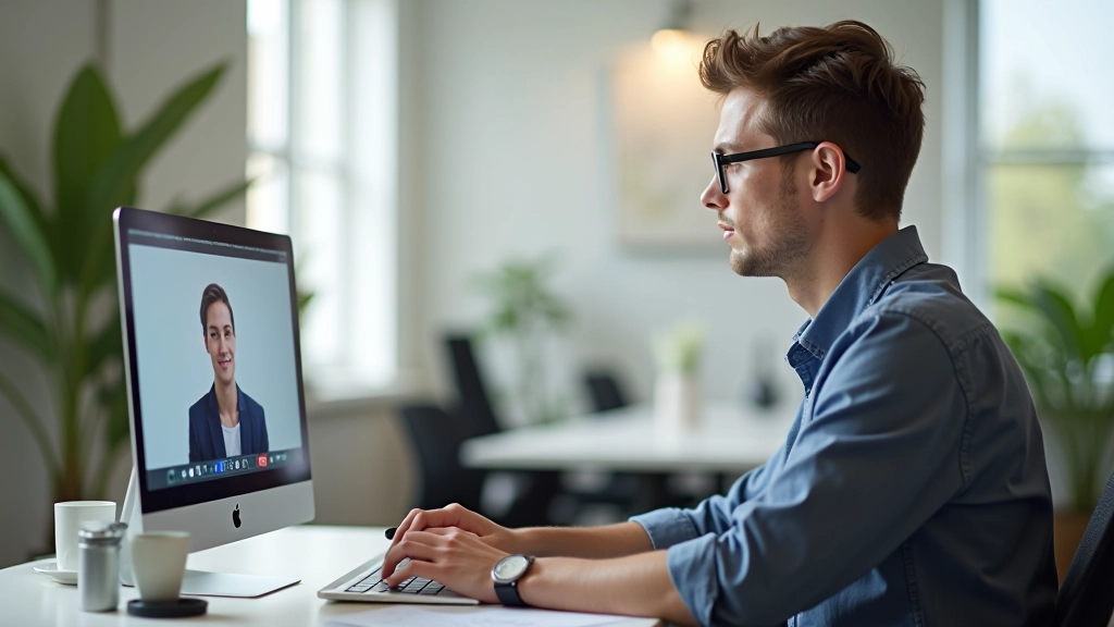 Person underviser online via videosamtale, ses på computerSkærm med elevens navn synlig i baggrunden